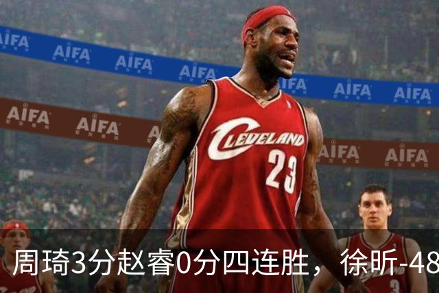 周琦3分赵睿0分四连胜，徐昕-48全队最低，张文杰陈国豪9中0